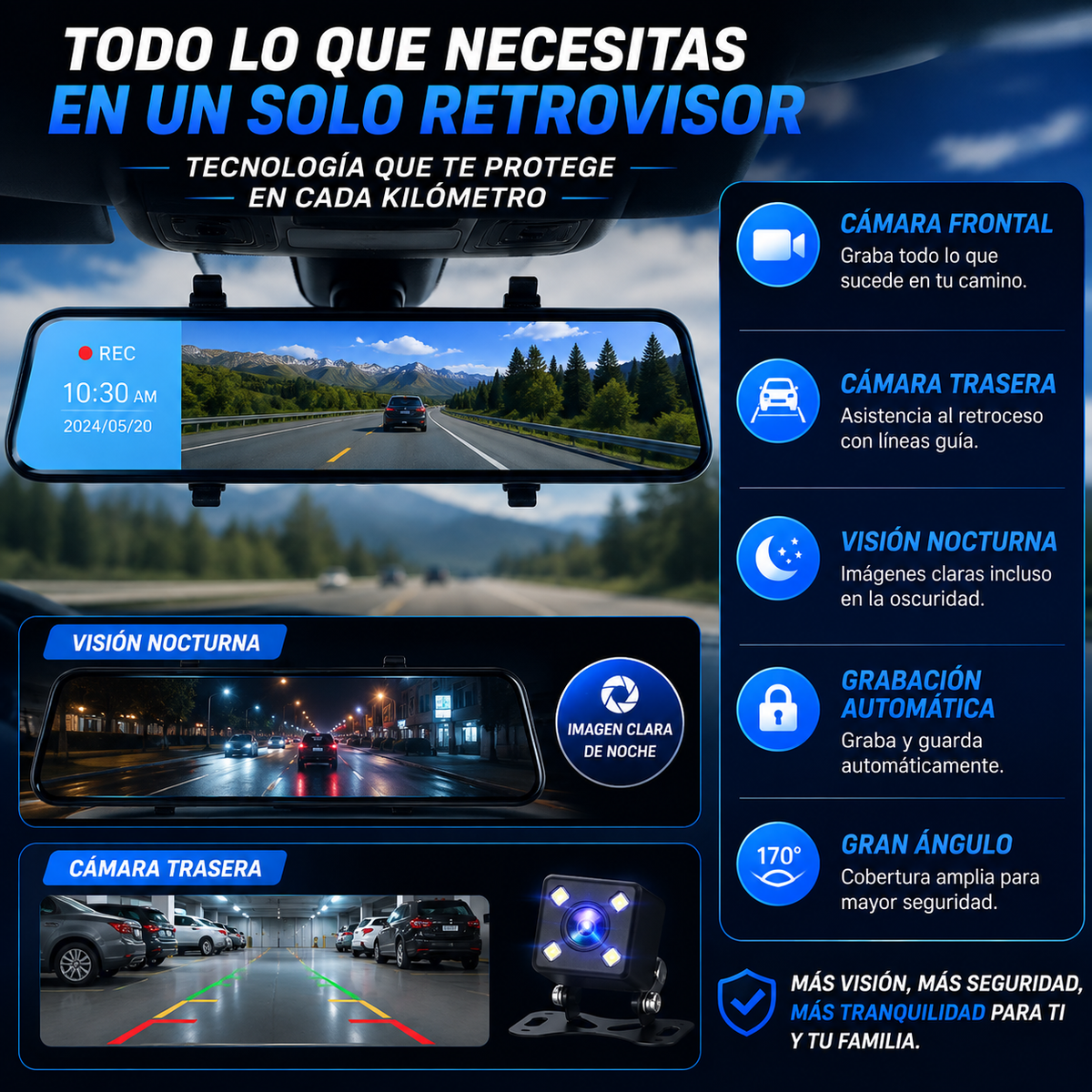 Espejo Retrovisor De Vehiculo Con Cámara De Seguridad Tactil [50% OFF]